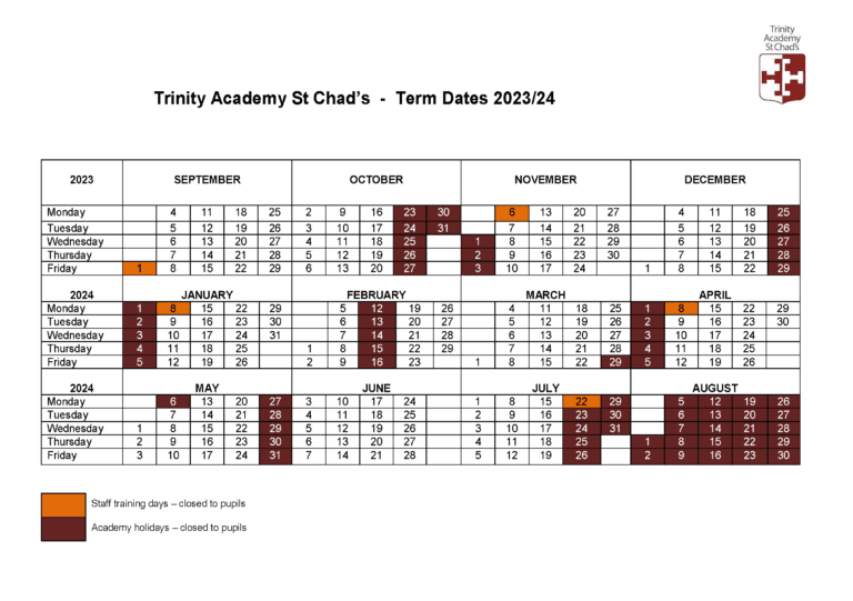 Term Dates Trinity Academy St Chad's
