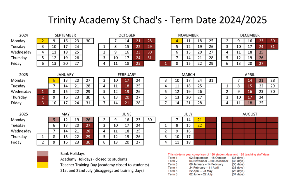 Term Dates Trinity Academy St Chad's